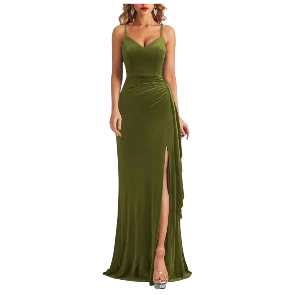After Six Green Backless Slit Maxi Gown - Picture 1 of 9